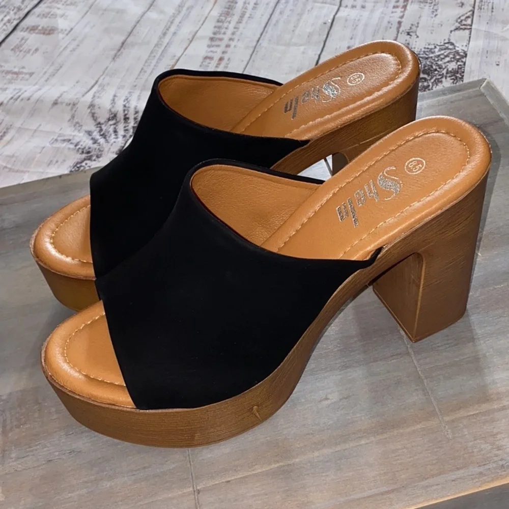 SHEIN Chunky Band Platform Slip-On Heeled Sandals